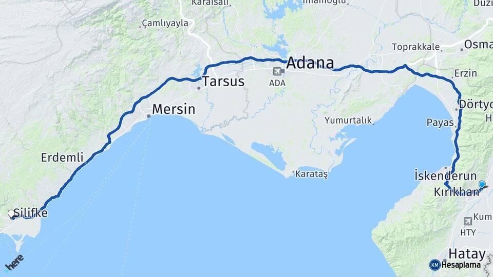 Hatay Kırıkhan Silifke Mersin Arası Kaç Km - Yol Haritası