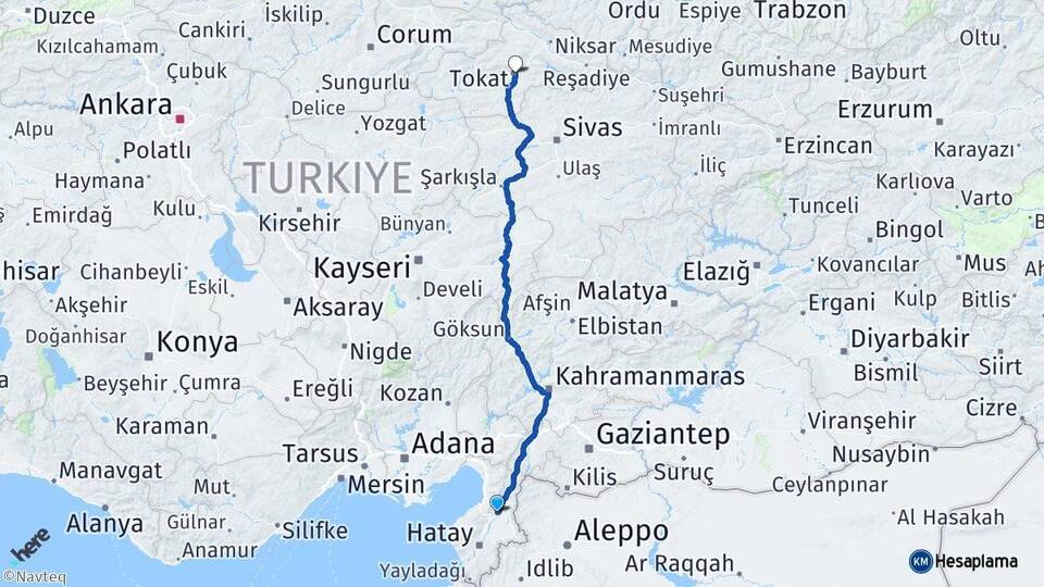 Hatay Kırıkhan Tokat Arası Kaç Km - Yol Haritası