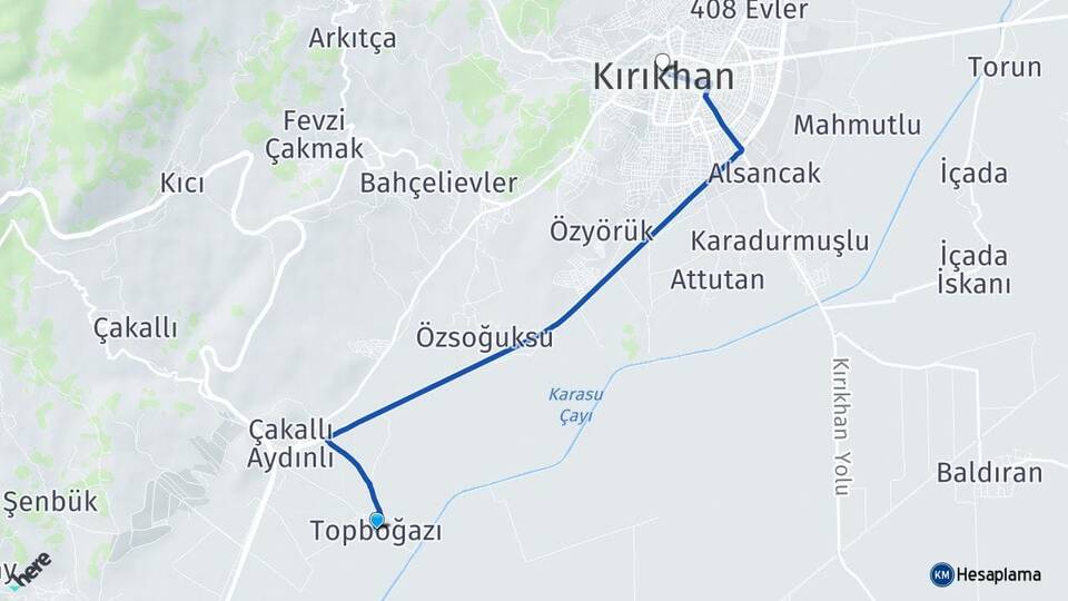 Hatay Kırıkhan Topboğazı Kırıkhan Arası Kaç Km - Yol Haritası