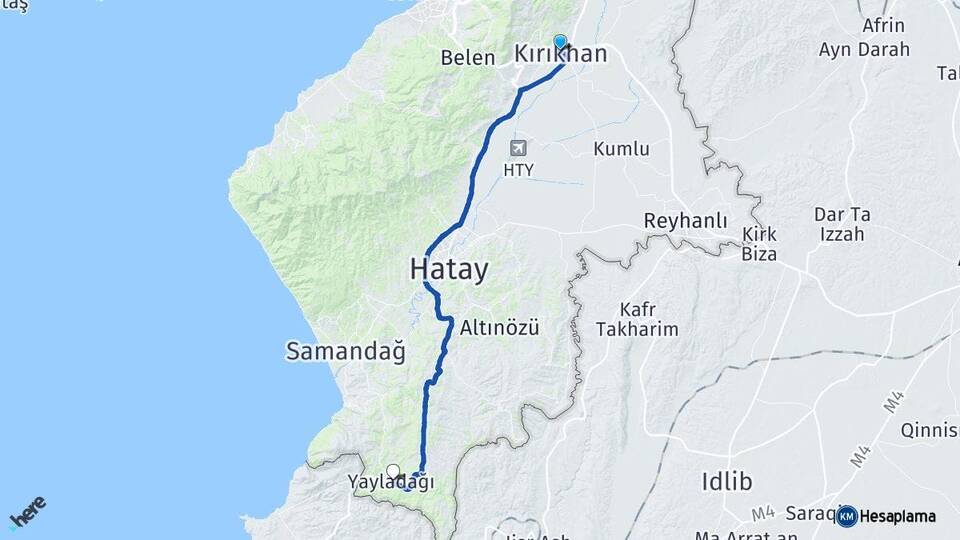 Hatay Kırıkhan Yayladağı Arası Kaç Km - Yol Haritası
