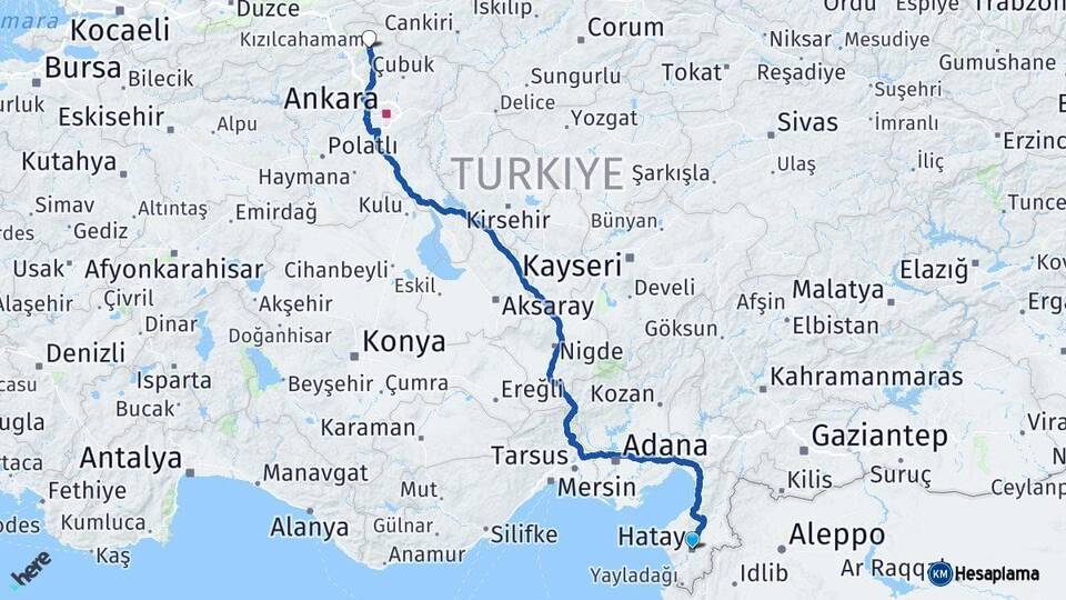 Hatay Kızılcahamam Ankara Arası Kaç Km - Yol Haritası