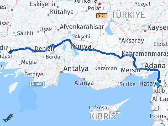 Hatay Koçarlı Aydın Arası Kaç Km - Yol Haritası