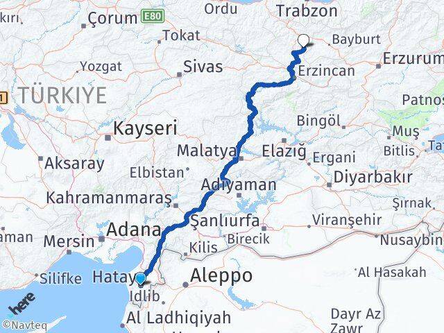 Hatay Köse Gümüşhane Arası Kaç Km - Yol Haritası