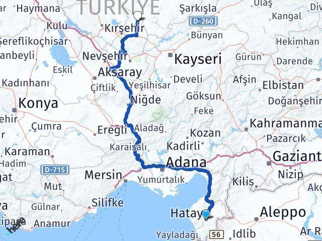 Hatay Kozaklı Nevşehir Arası Kaç Km - Yol Haritası