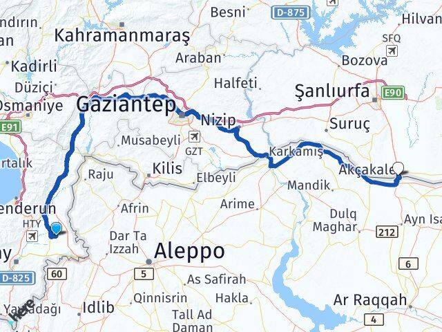 Hatay Kumlu Akçakale Şanlıurfa Arası Kaç Km - Yol Haritası