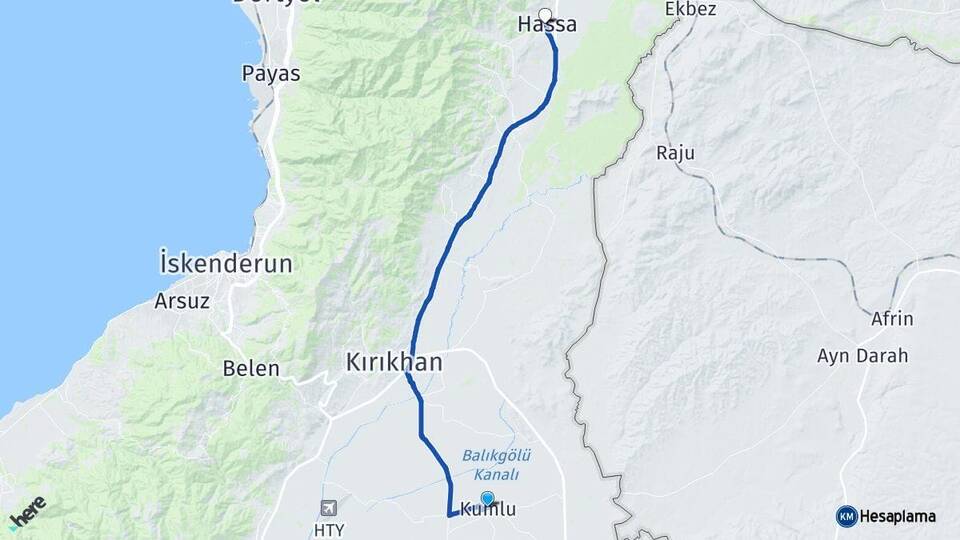Hatay Kumlu Hassa Arası Kaç Km - Yol Haritası