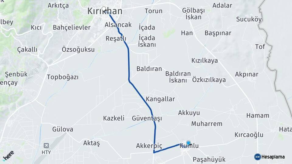 Hatay Kumlu Kırıkhan Arası Kaç Km - Yol Haritası