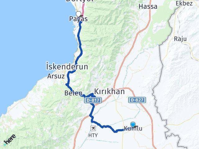 Hatay Kumlu Payas Arası Kaç Km - Yol Haritası