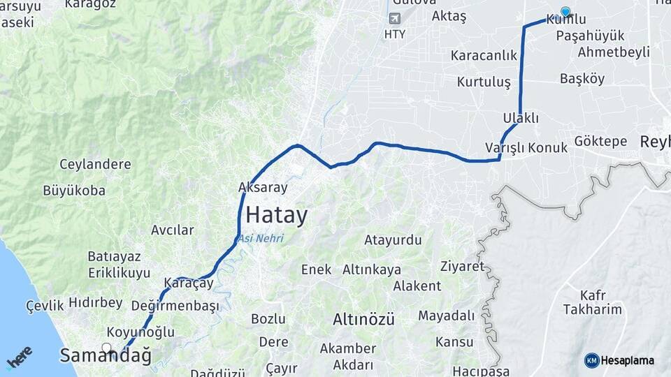 Hatay Kumlu Samandağ Arası Kaç Km - Yol Haritası