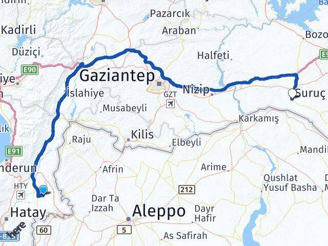Hatay Kumlu Suruç Şanlıurfa Arası Kaç Km - Yol Haritası