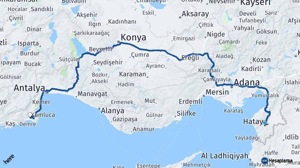 Hatay Kumluca Antalya Arası Kaç Km - Yol Haritası