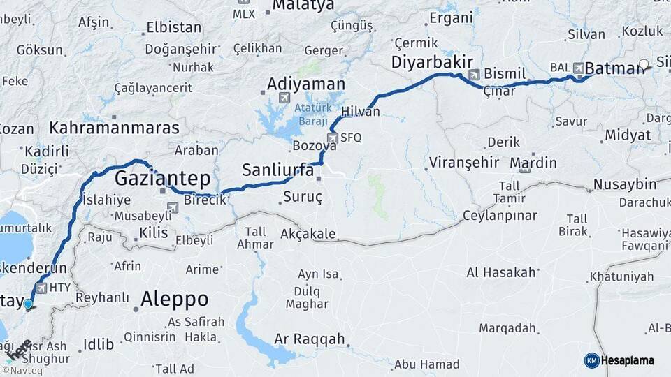 Hatay Kurtalan Siirt Arası Kaç Km - Yol Haritası