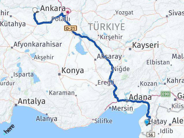 Hatay Mihalıççık Eskişehir Arası Kaç Km - Yol Haritası