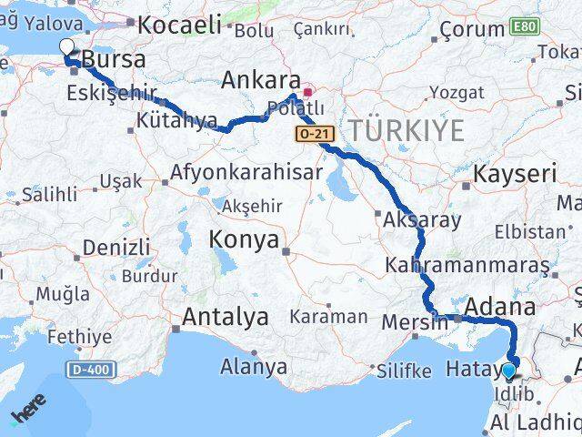 Hatay Mudanya Bursa Arası Kaç Km - Yol Haritası