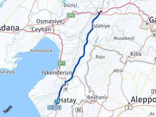 Hatay Nurdağı Gaziantep Arası Kaç Km - Yol Haritası