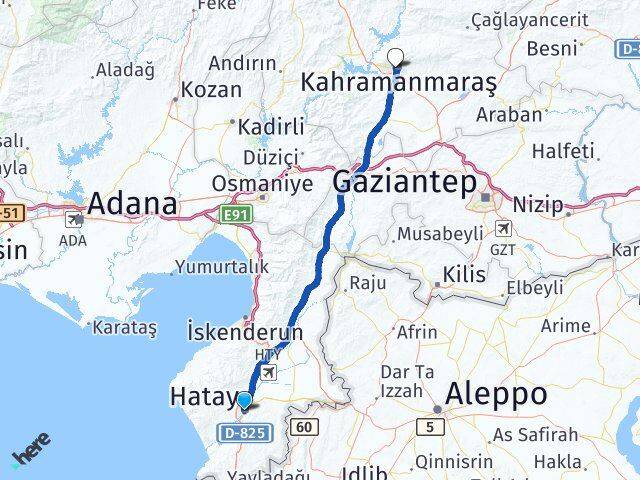Hatay Onikişubat Kahramanmaraş Arası Kaç Km - Yol Haritası