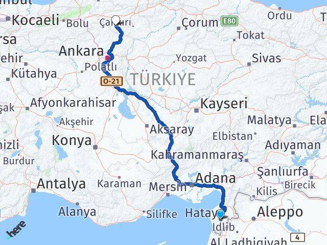 Hatay Orta Çankırı Arası Kaç Km - Yol Haritası