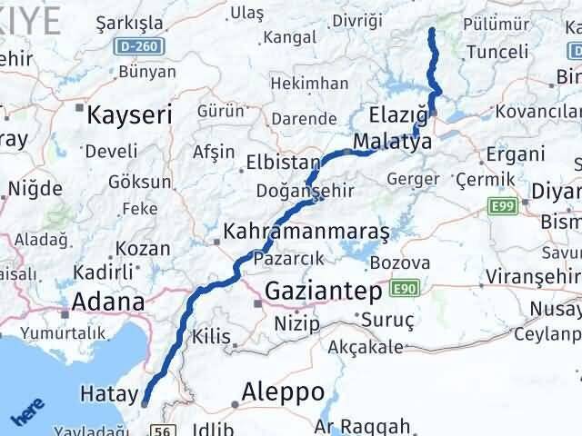 Hatay Ovacık Tunceli Arası Kaç Km - Yol Haritası