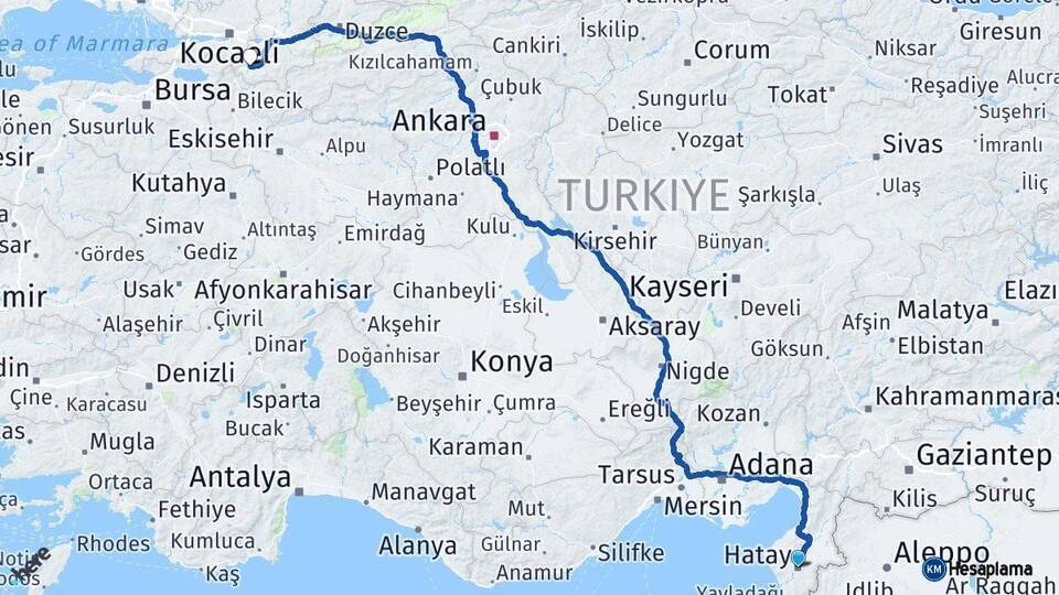 Hatay Pamukova Sakarya Arası Kaç Km - Yol Haritası