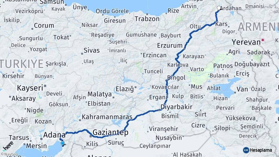 Hatay Payas Ardahan Arası Kaç Km - Yol Haritası