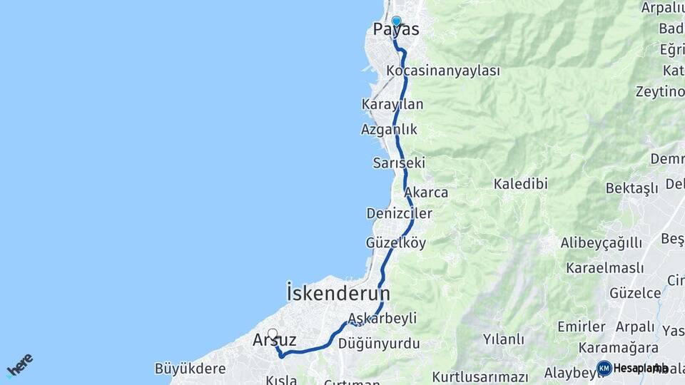 Hatay Payas Arsuz Arası Kaç Km - Yol Haritası