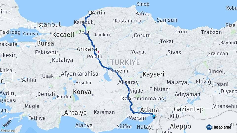 Hatay Payas Bartın Arası Kaç Km - Yol Haritası