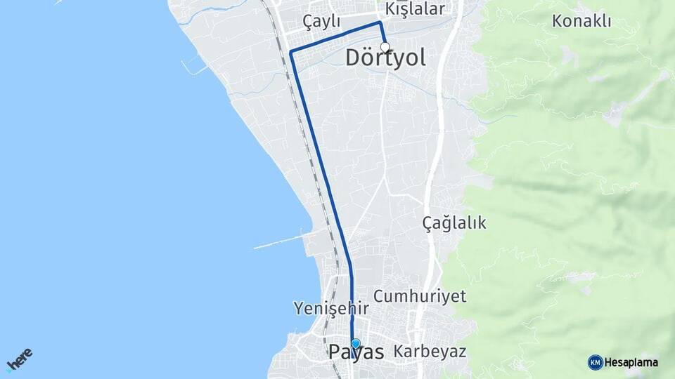 Hatay Payas Dörtyol Arası Kaç Km - Yol Haritası