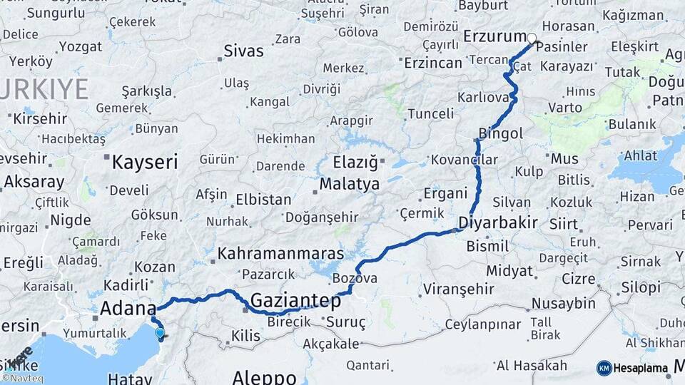 Hatay Payas Erzurum Arası Kaç Km - Yol Haritası