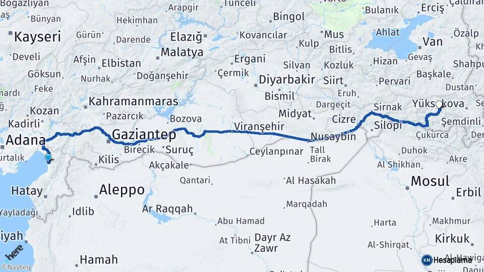 Hatay Payas Hakkari Arası Kaç Km - Yol Haritası