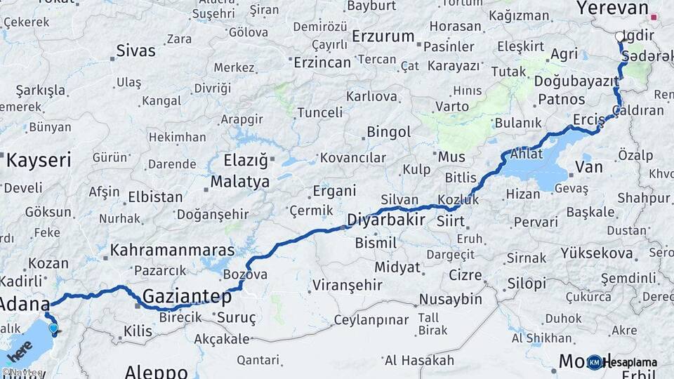 Hatay Payas Iğdır Arası Kaç Km - Yol Haritası
