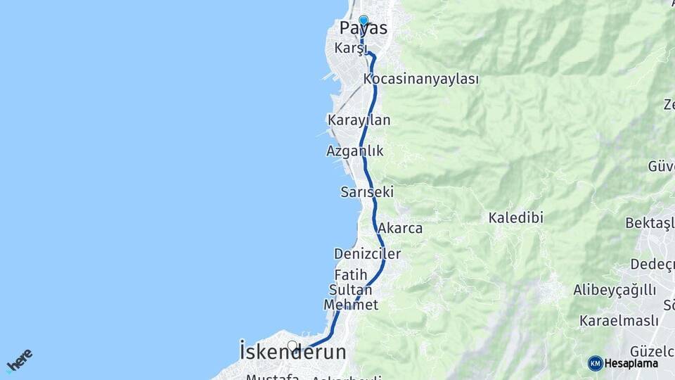 Hatay Payas İskenderun Arası Kaç Km - Yol Haritası