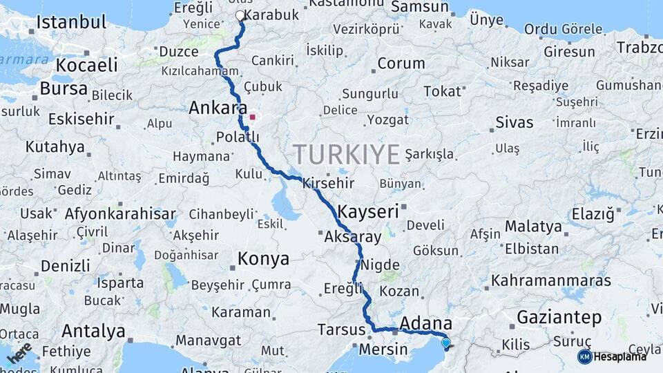 Hatay Payas Karabük Arası Kaç Km - Yol Haritası