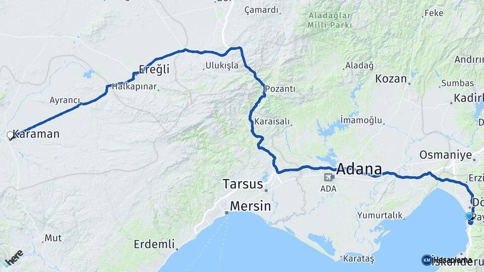 Hatay Payas Karaman Arası Kaç Km - Yol Haritası