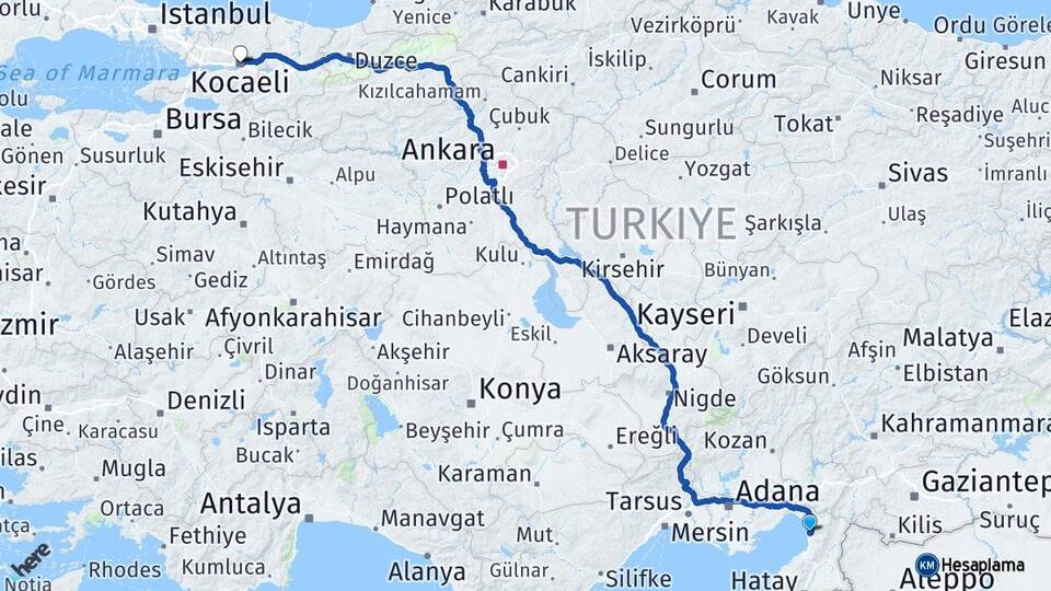 Hatay Payas Kocaeli Arası Kaç Km - Yol Haritası