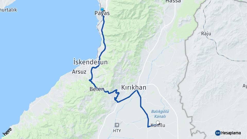 Hatay Payas Kumlu Arası Kaç Km - Yol Haritası