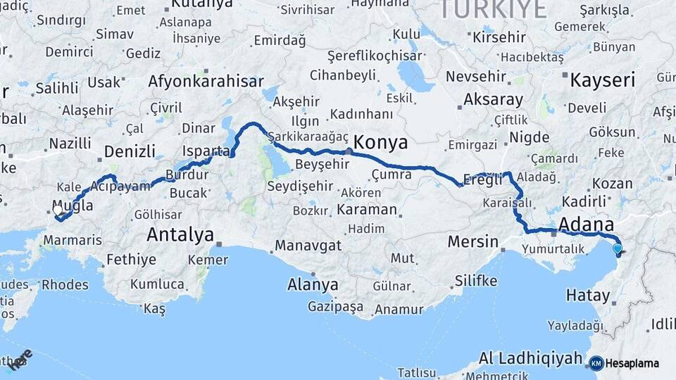 Hatay Payas Muğla Arası Kaç Km - Yol Haritası