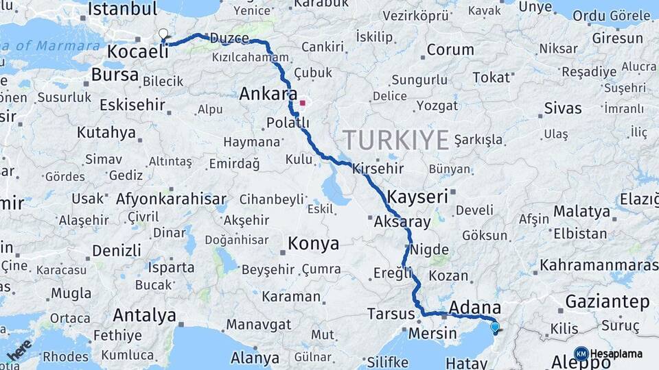 Hatay Payas Sakarya Arası Kaç Km - Yol Haritası