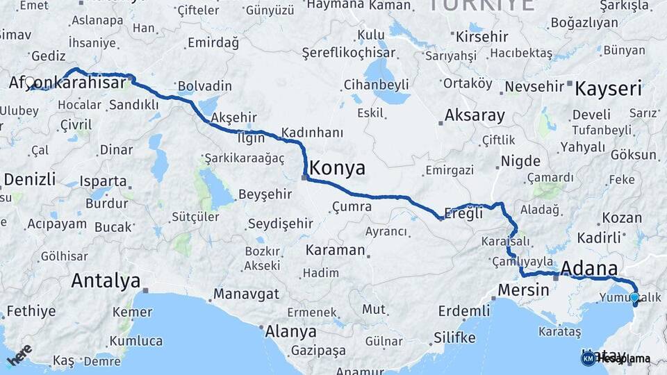 Hatay Payas Uşak Arası Kaç Km - Yol Haritası
