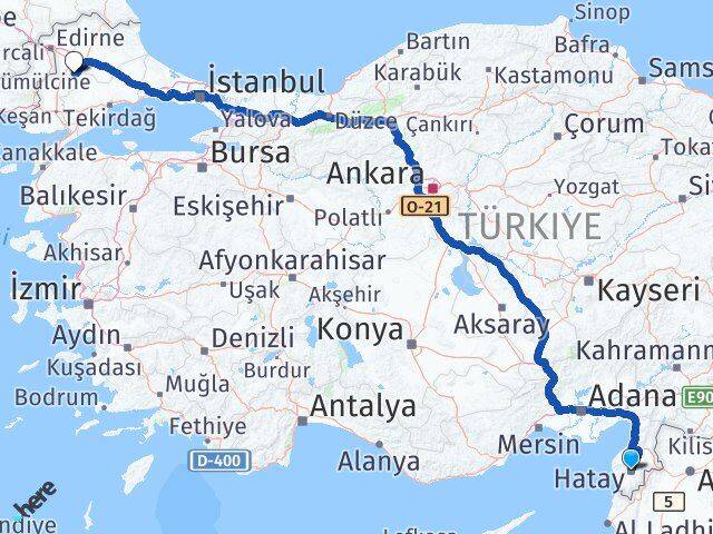 Hatay Pehlivanköy Kırklareli Arası Kaç Km - Yol Haritası
