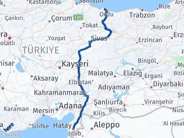 Hatay Perşembe Ordu Arası Kaç Km - Yol Haritası