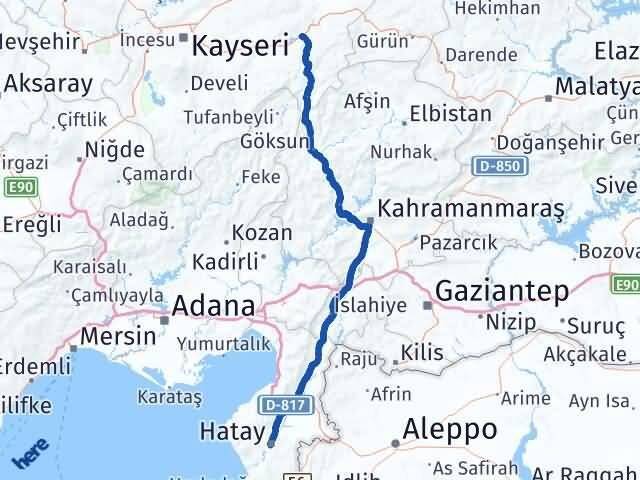 Hatay Pınarbaşı Kayseri Arası Kaç Km - Yol Haritası