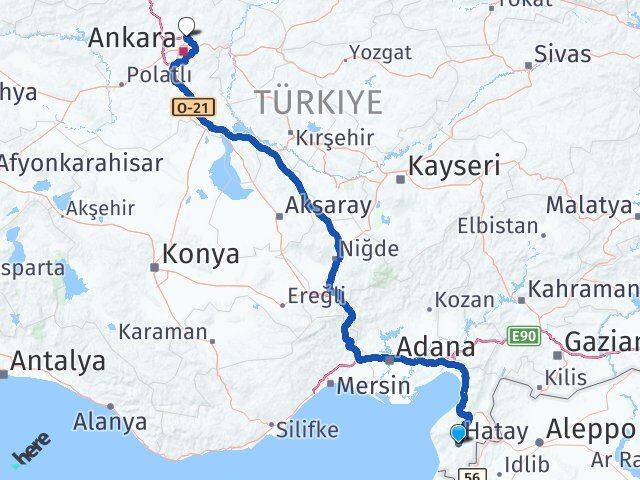 Hatay Pursaklar Ankara Arası Kaç Km - Yol Haritası