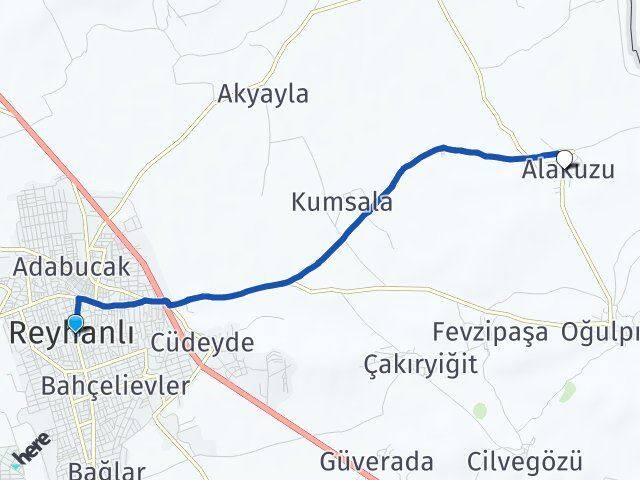 Hatay Reyhanlı Alakuzu Reyhanlı Arası Kaç Km - Yol Haritası