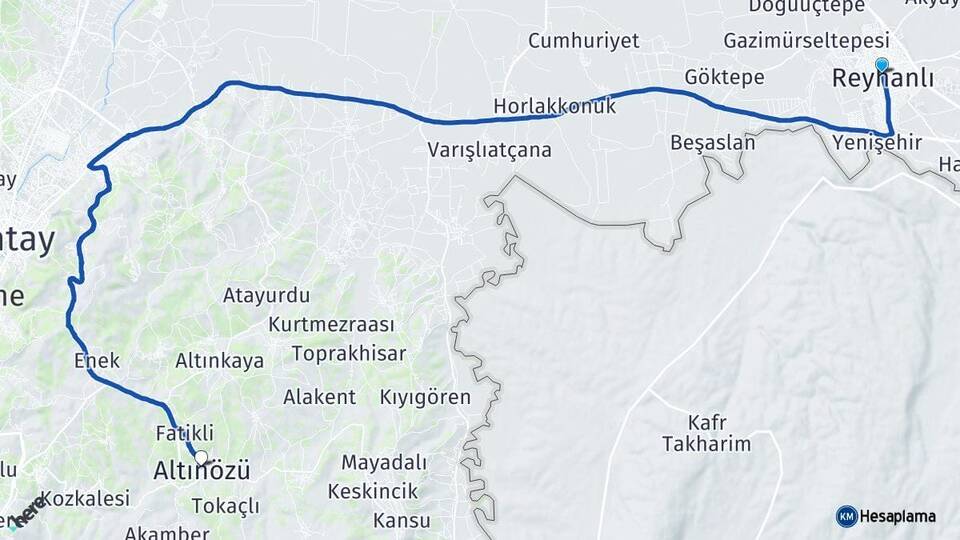 Hatay Reyhanlı Altınözü Arası Kaç Km - Yol Haritası