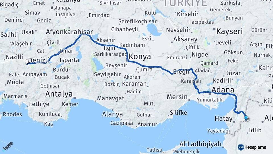 Hatay Reyhanlı Denizli Arası Kaç Km - Yol Haritası