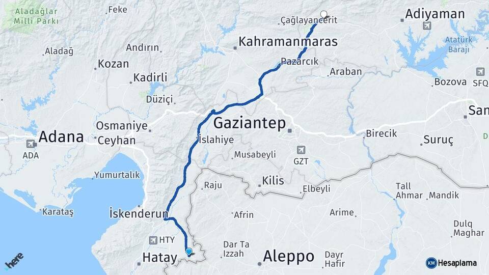 Hatay Reyhanlı Gölbaşı Adıyaman Arası Kaç Km - Yol Haritası
