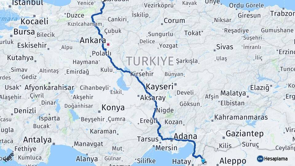 Hatay Reyhanlı Karabük Arası Kaç Km - Yol Haritası
