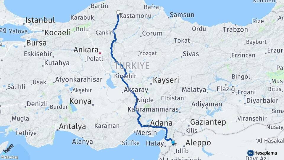 Hatay Reyhanlı Kastamonu Arası Kaç Km - Yol Haritası