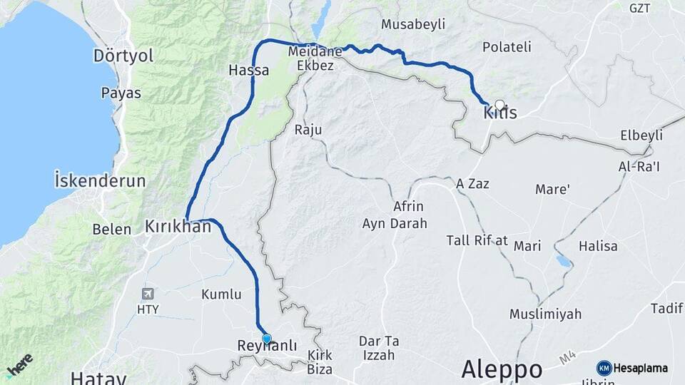 Hatay Reyhanlı Kilis Arası Kaç Km - Yol Haritası