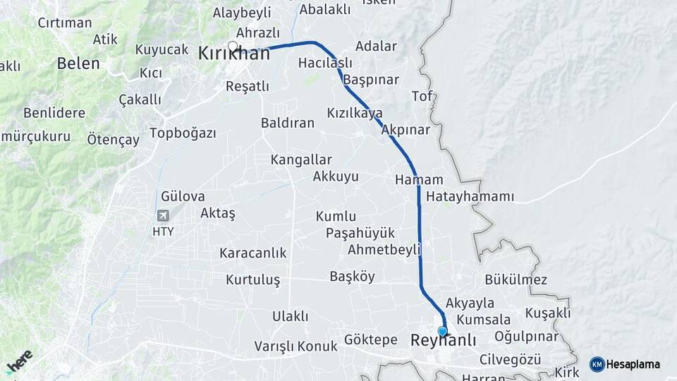 Hatay Reyhanlı Kırıkhan Arası Kaç Km - Yol Haritası